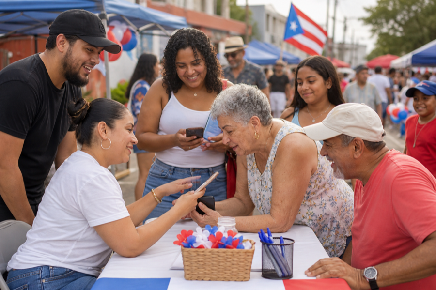 Community members registering for the Boricua Block Party