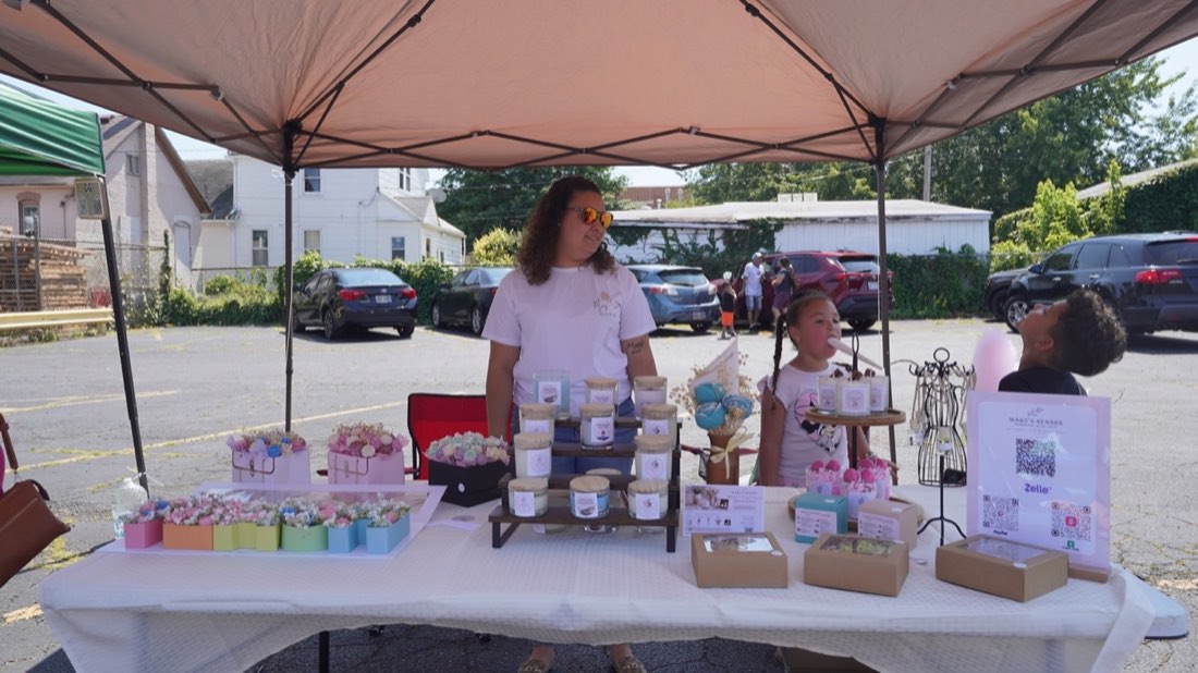 Mary's Senses vendor display at the back-to-school event
