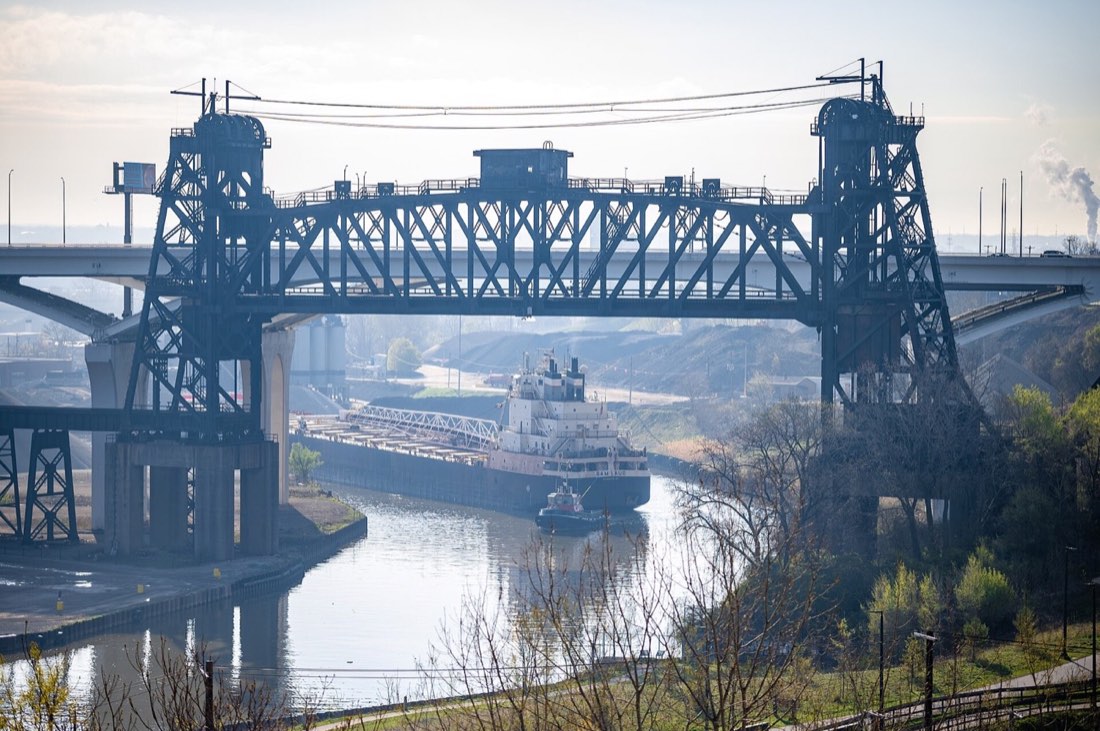 The Cuyahoga River winding through Cleveland's industrial valley
