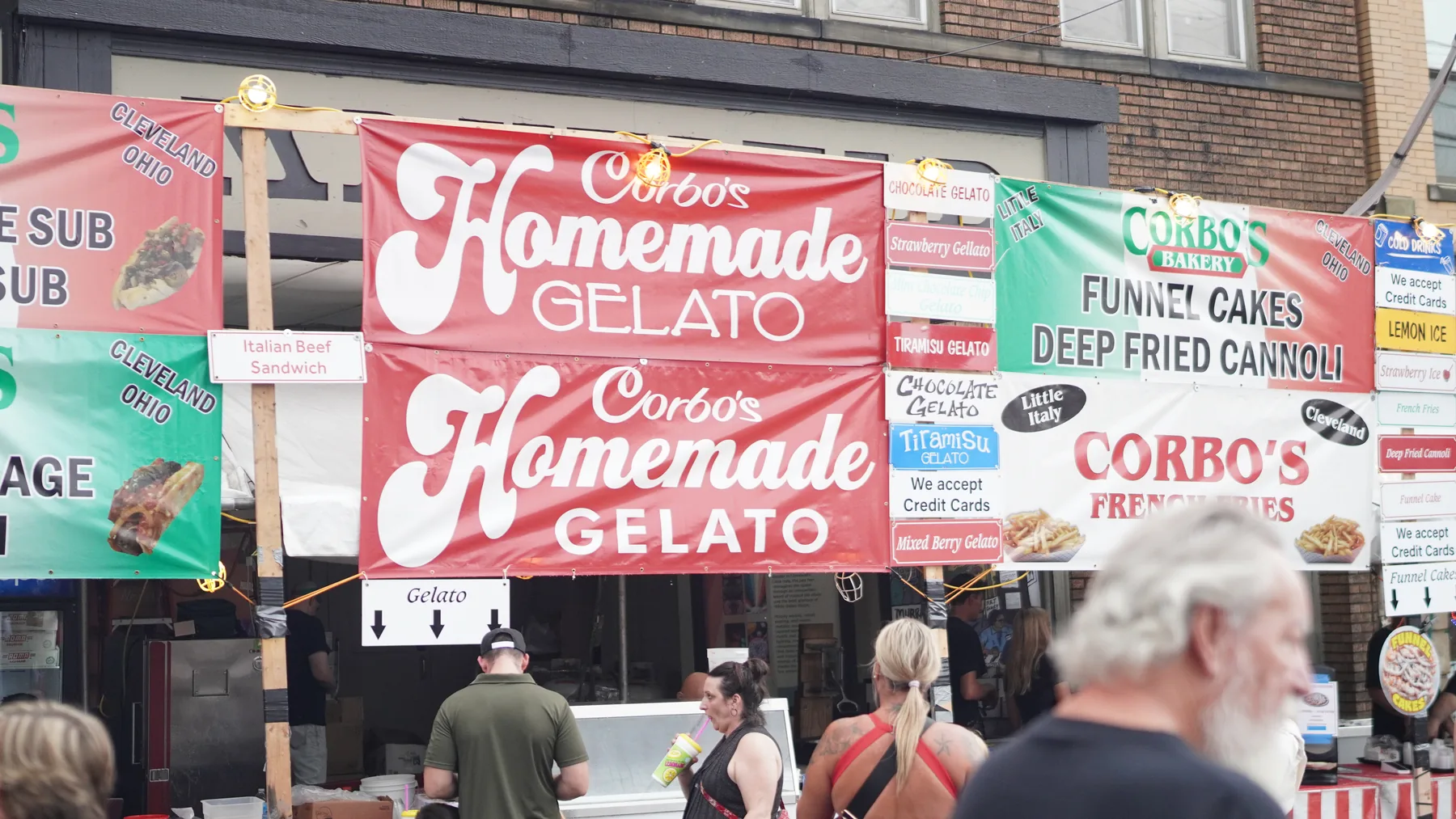 Corbo’s signs advertise homemade gelato, funnel cakes and deep-fried cannoli.