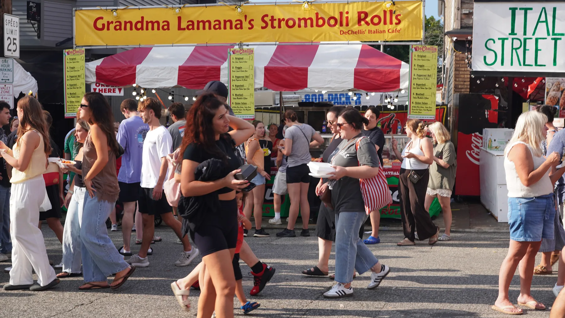 Crowds gather at Grandma Lamanna’s Stromboli Rolls in the sunshine.