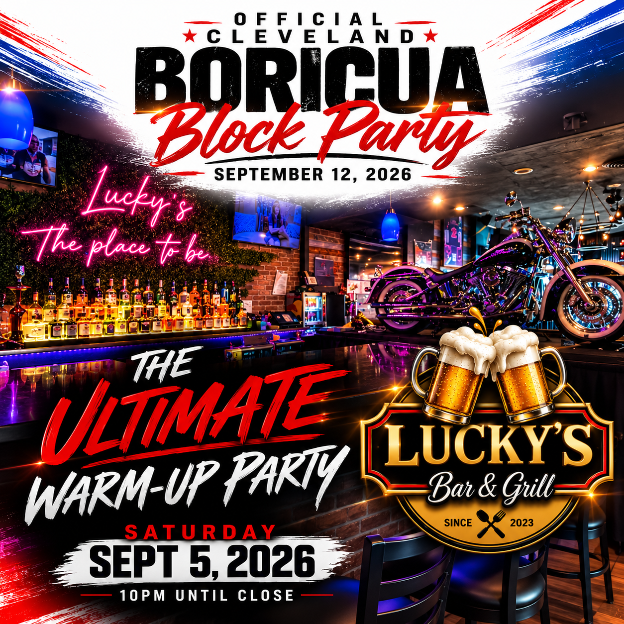 The Ultimate Warm-up Party hosted by Cleveland Boricua and Lucky’s Bar & Grill on September 5, 2026
