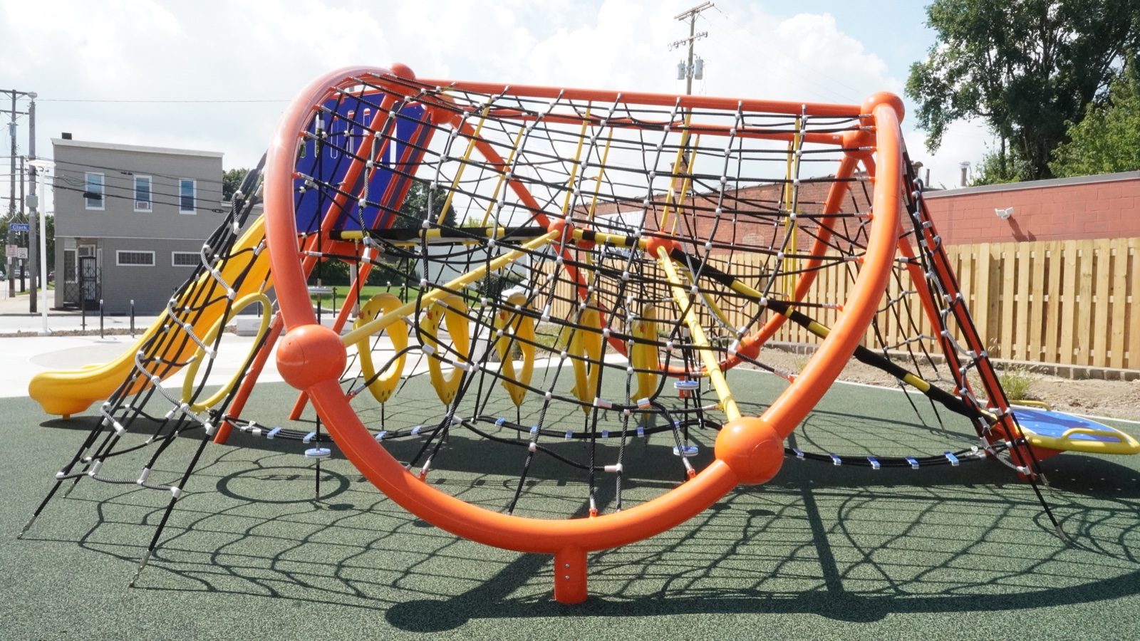 Large rope climbing structure at Clark Recreation Center