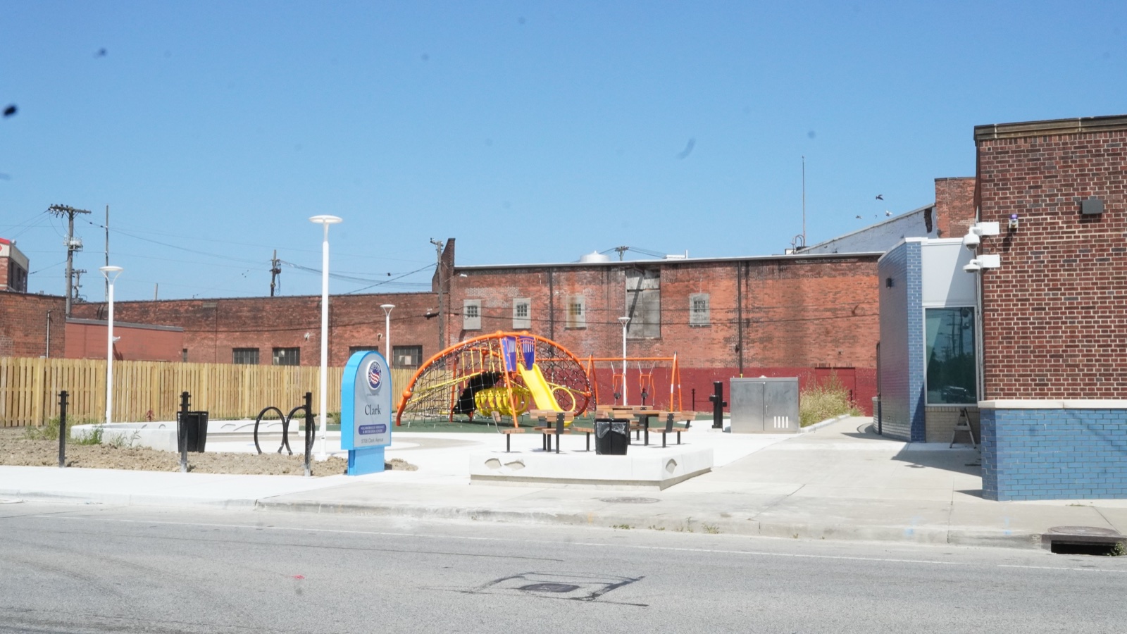 Wide view of the Clark Recreation Center playground and public space