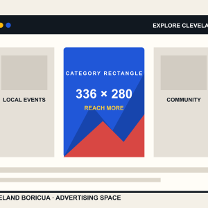 Sample showing the Cleveland Boricua Category rectangle advertising placement at 336 × 280 px