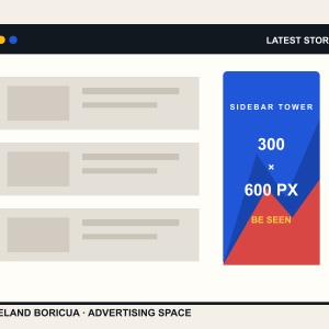Sample showing the Cleveland Boricua Sidebar tower advertising placement at 300 × 600 px