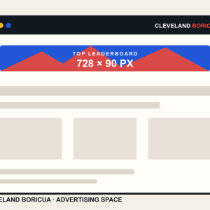 Sample showing the Cleveland Boricua Top leaderboard advertising placement at 728 × 90 px