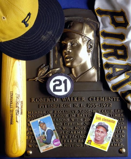 Roberto Clemente legacy portrait honoring Puerto Rican baseball history.