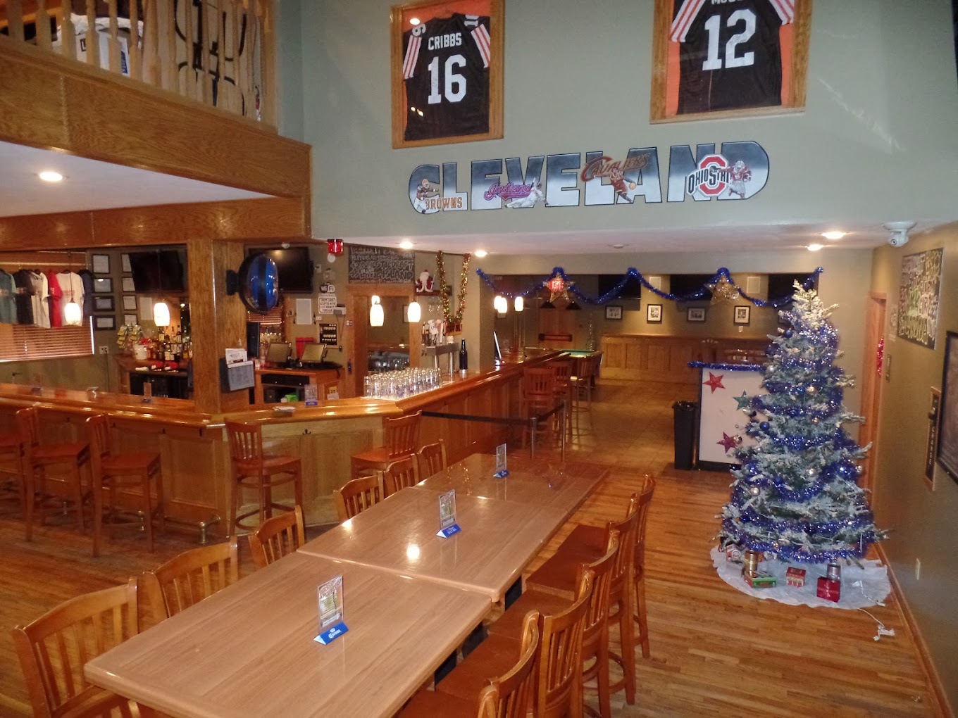 The inside of Benny’s decorated with Cleveland sports memorabilia.